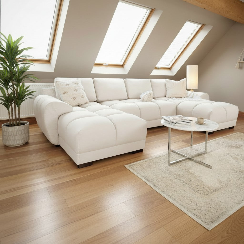 Azzuro Cream Fabric U Shape Corner Sofa