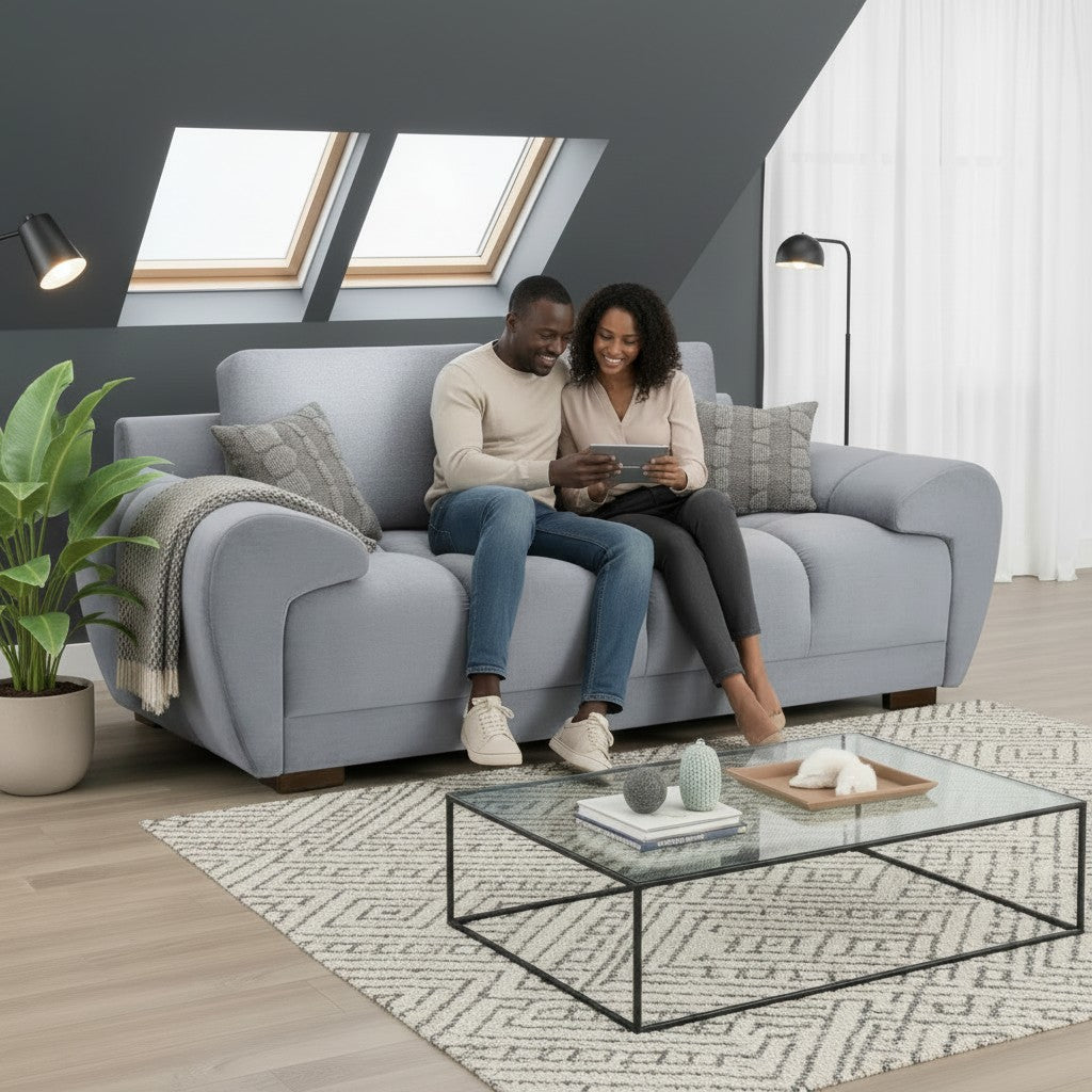 Azzuro Grey Fabric 2 Seater Sofa