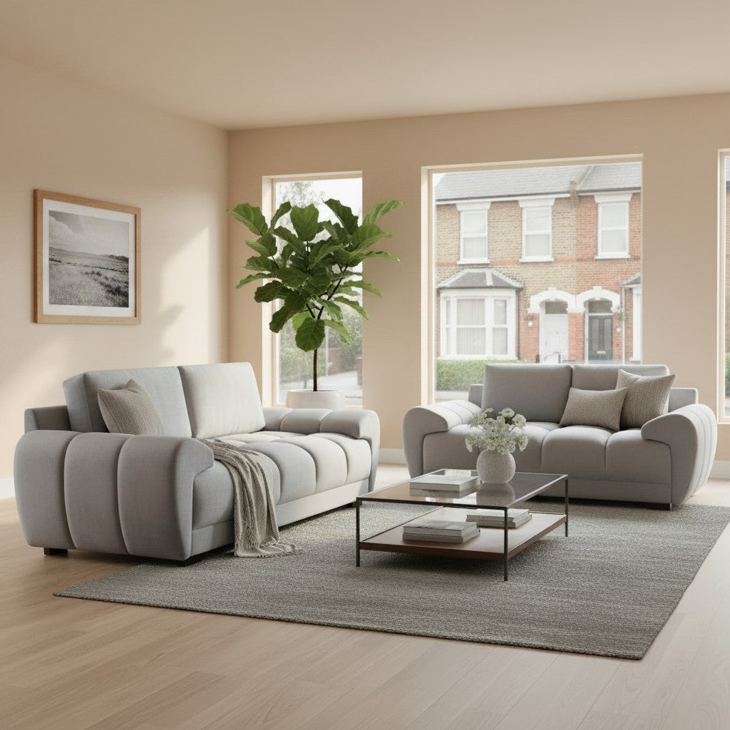 Azzuro Grey Fabric 3+2 Sofa Suite