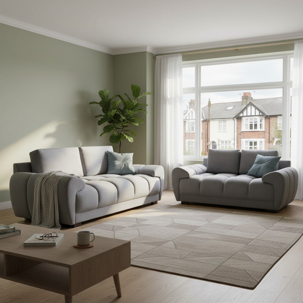 Azzuro Grey Fabric 3+2 Sofa Suite