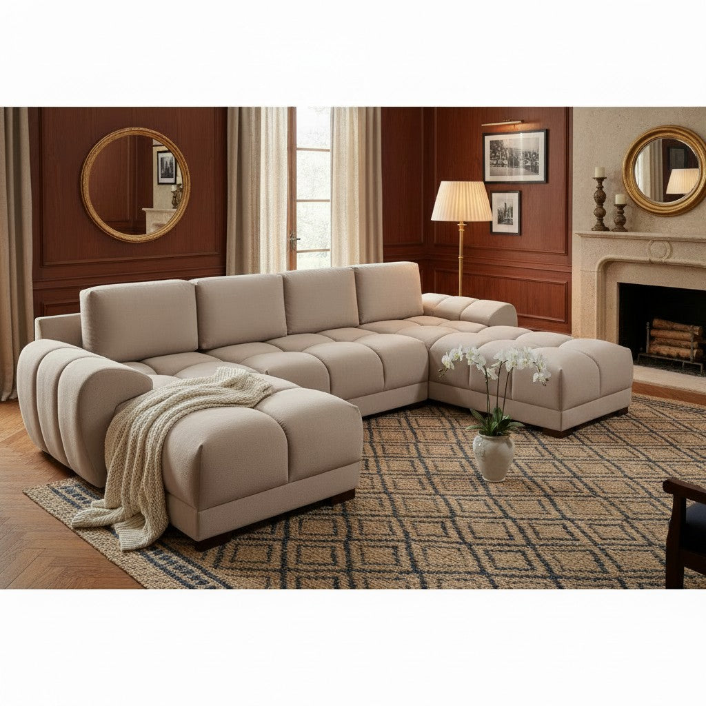 Azzuro Mocha Brown Fabric U Shape Corner Sofa