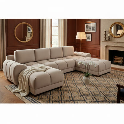 Azzuro Mocha Brown Fabric U Shape Corner Sofa