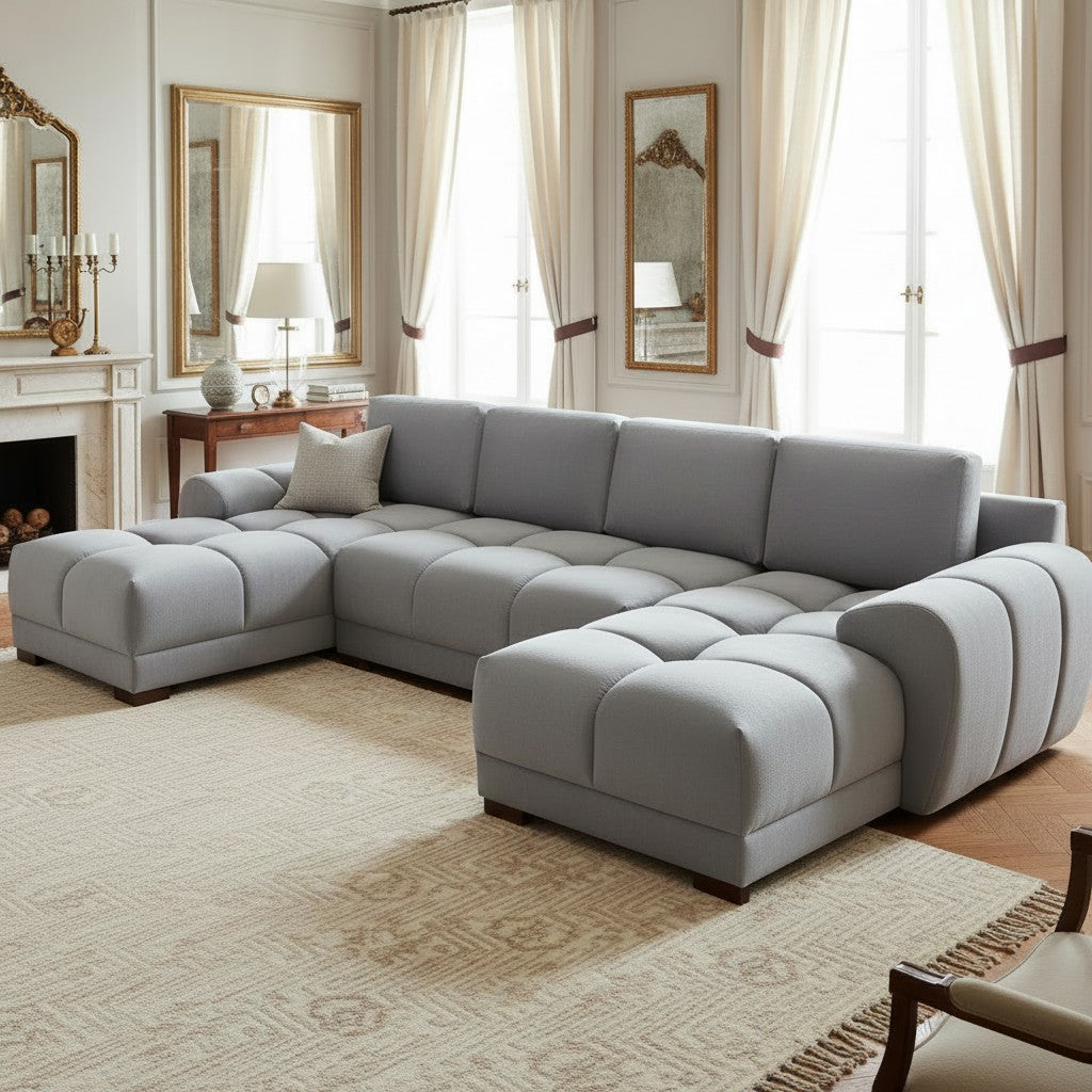 Azzuro Grey Velvet U Shape Corner Sofa
