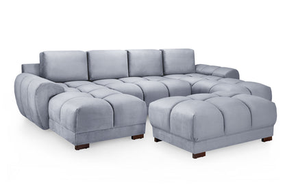 Azzuro Grey Velvet U Shape Corner Sofa