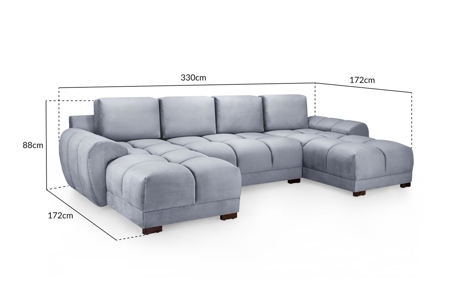 Azzuro Grey Velvet U Shape Corner Sofa