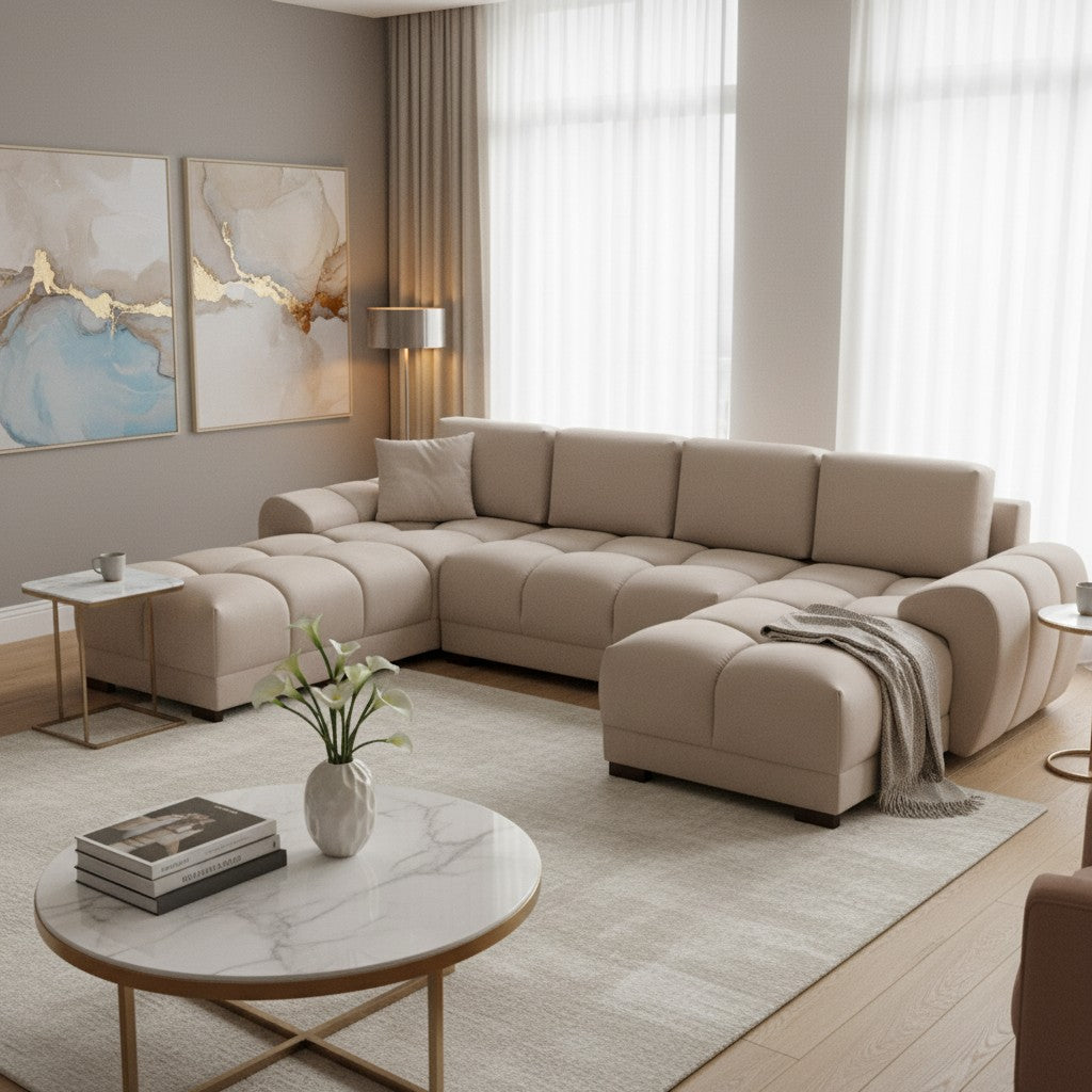 Azzuro Mocha Brown Fabric U Shape Corner Sofa