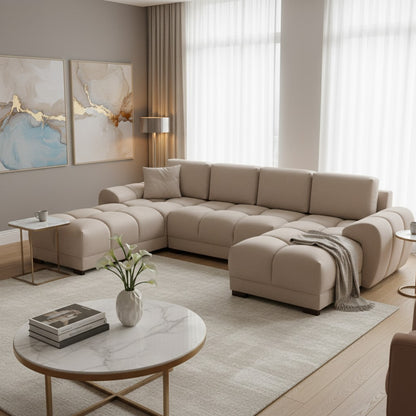 Azzuro Mocha Brown Fabric U Shape Corner Sofa