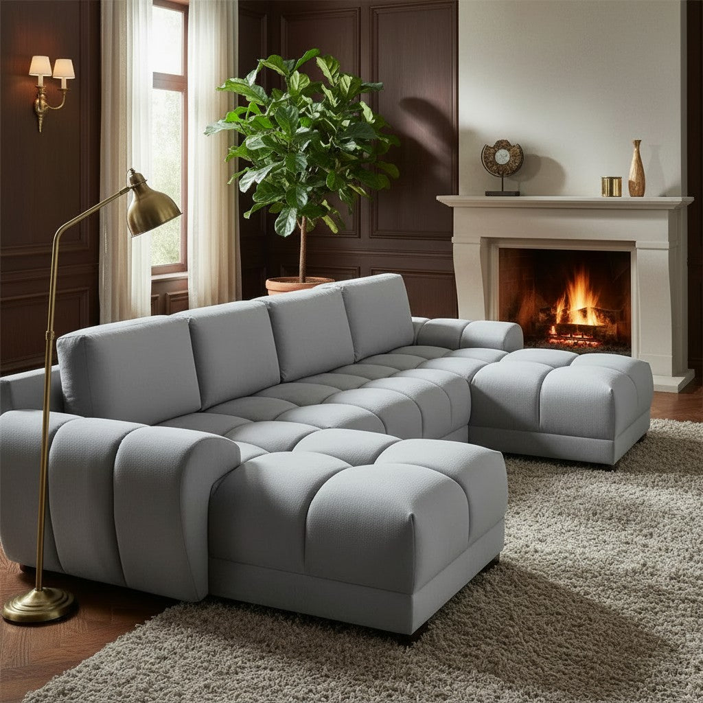 Azzuro Grey Velvet U Shape Corner Sofa