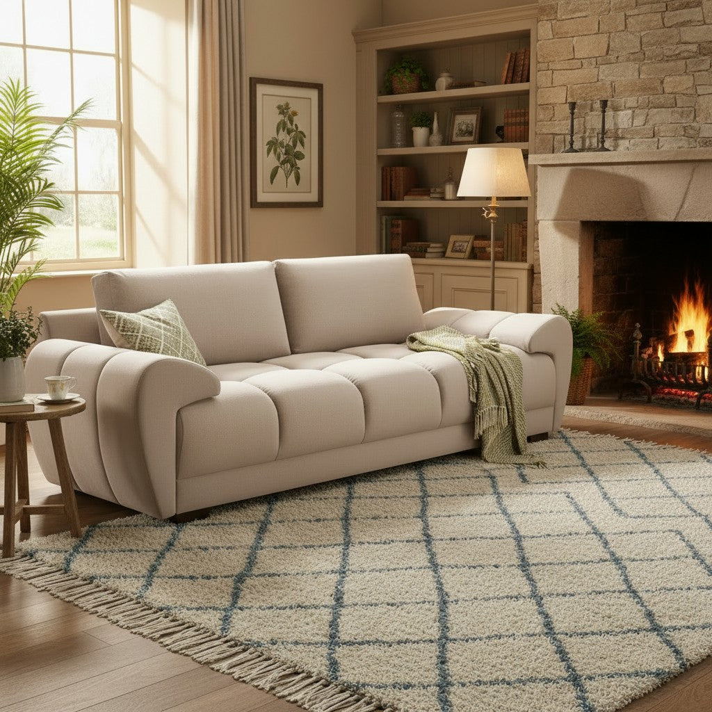 Azzuro Mocha Brown Fabric 3 Seater Sofa