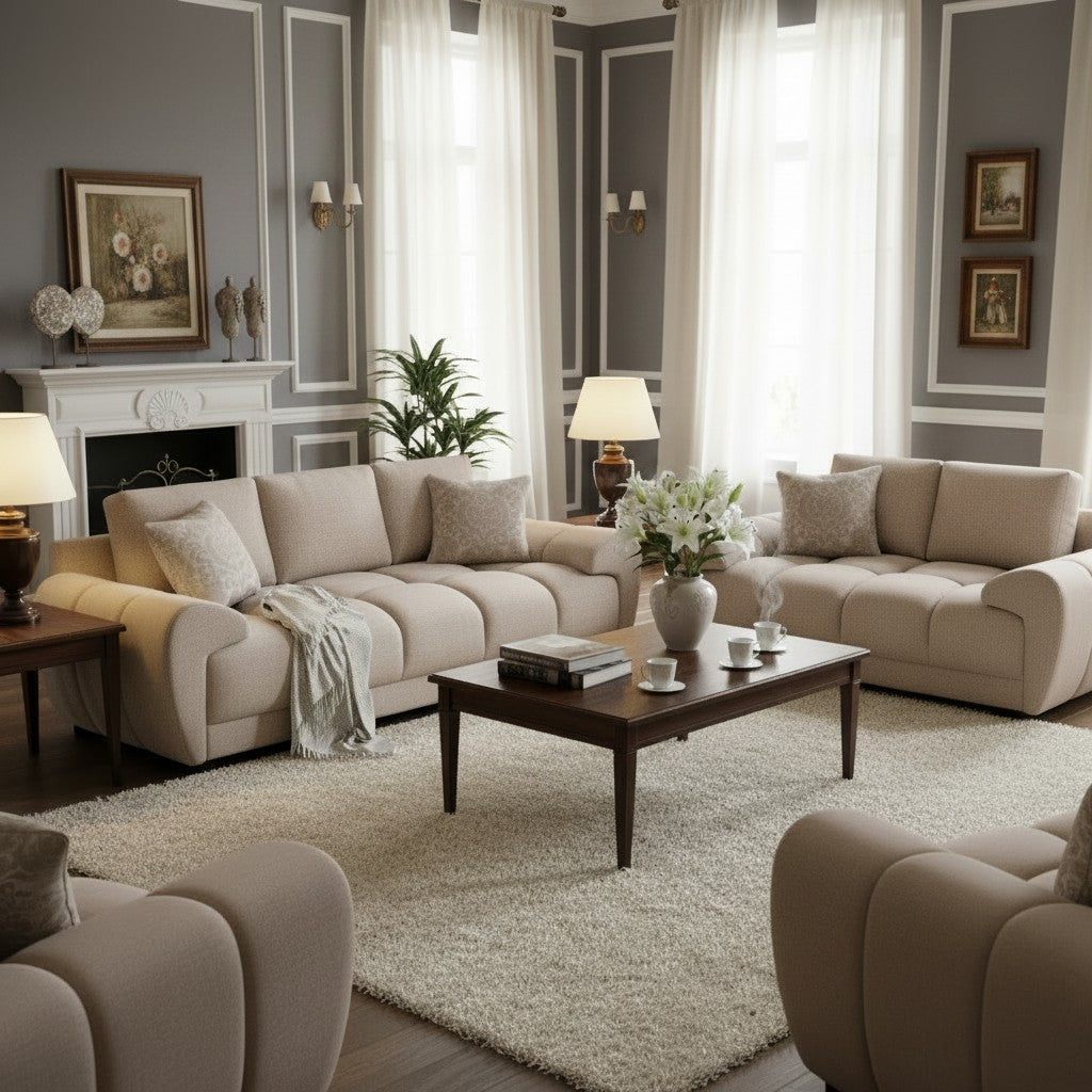 Azzuro Mocha Brown Fabric 3+2 Sofa Suite