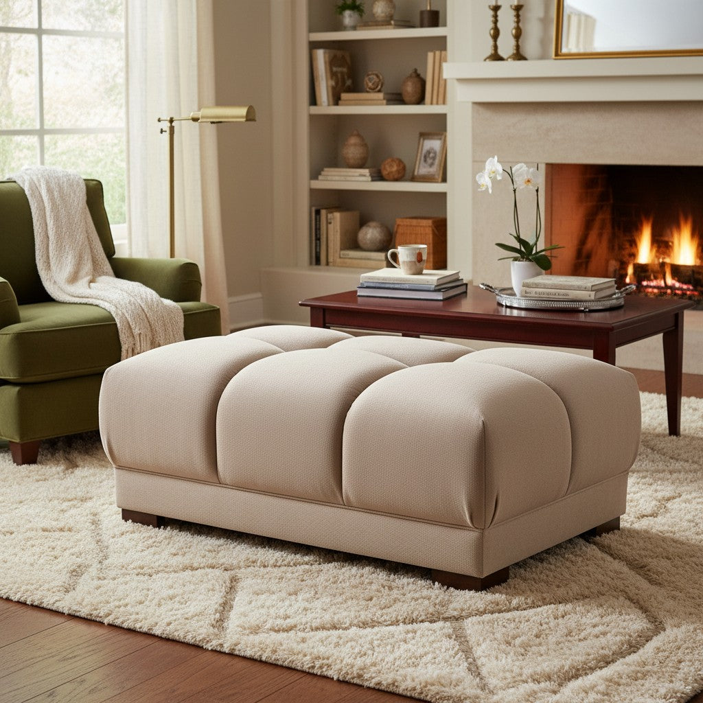 Azzuro Mocha Brown Fabric Footstool