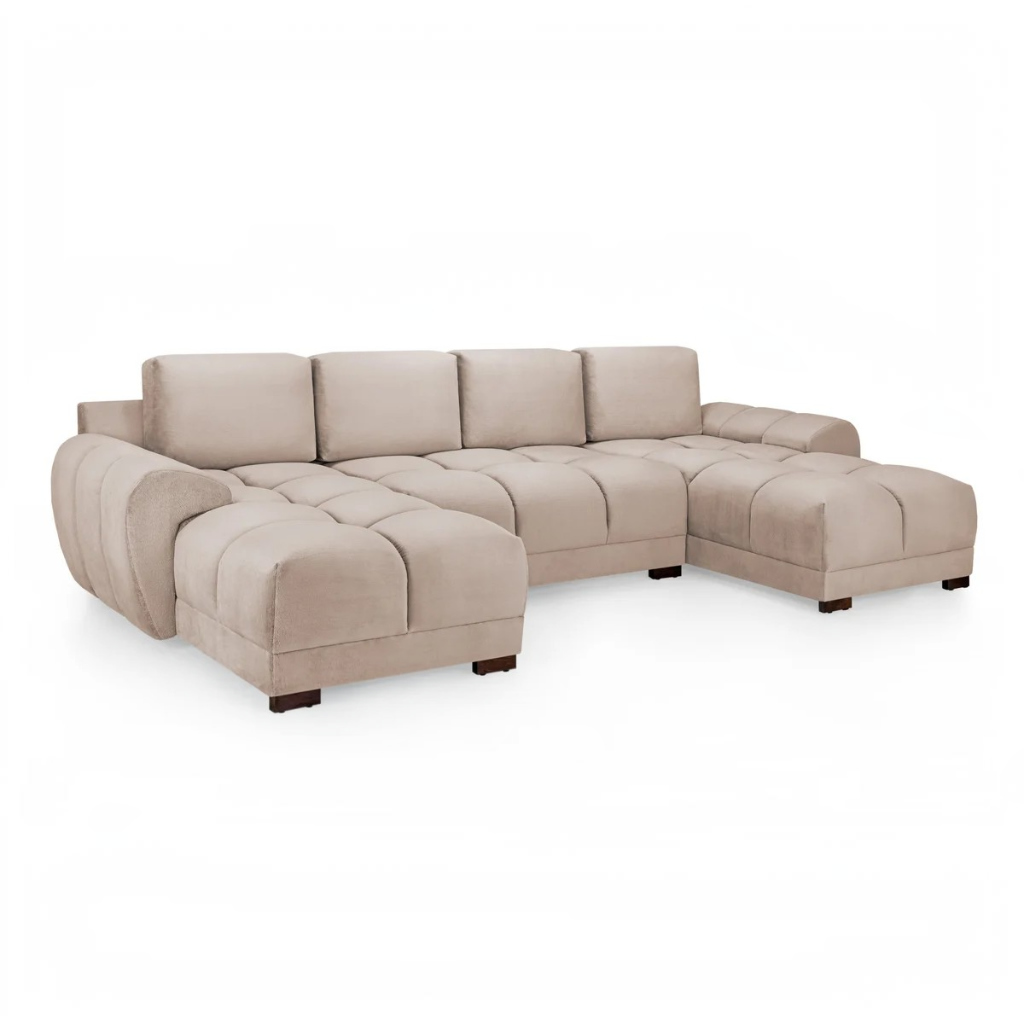 Azzuro Mocha Brown Fabric U Shape Corner Sofa