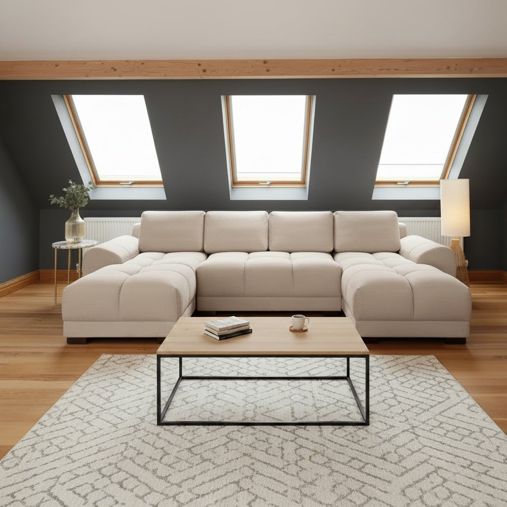 Azzuro Mocha Brown Fabric U Shape Corner Sofa