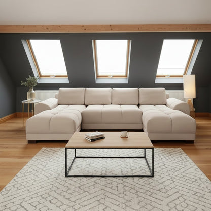Azzuro Mocha Brown Fabric U Shape Corner Sofa