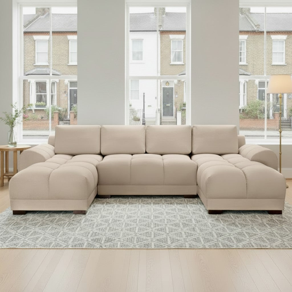 Azzuro Mocha Brown Fabric U Shape Corner Sofa