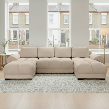 Azzuro Mocha Brown Fabric U Shape Corner Sofa