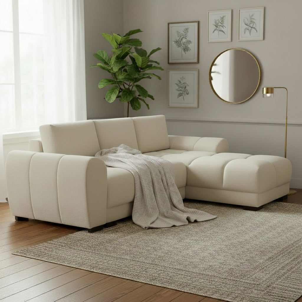 Azzuro Sofabed Cream Fabric Universal Corner Sofa