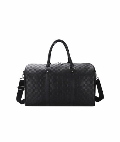 Luxury Black Checkered Duffel Bag with Shoulder Strap