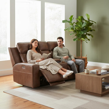 Barcelona Electric Recliner Brown Leather Cinema Console 2 Seater Sofa