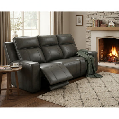 Barcelona Electric Recliner Grey Leather Cinema Console 3 Seater Sofa