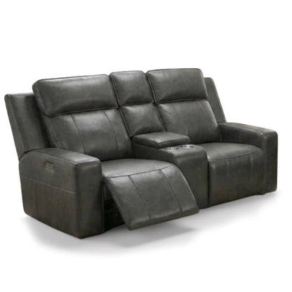 Barcelona Electric Recliner Grey Leather Cinema Console 3+2 Sofa Suite