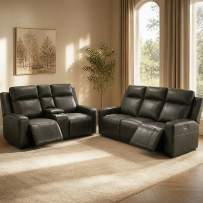 Barcelona Electric Recliner Grey Leather Cinema Console 3+2 Sofa Suite
