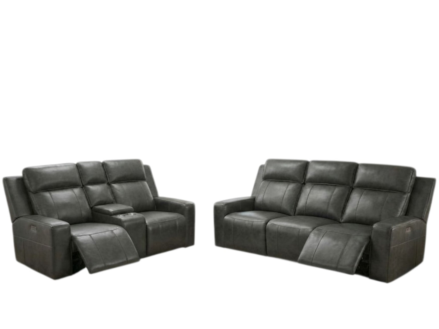 Barcelona Electric Recliner Grey Leather Cinema Console 3+2 Sofa Suite