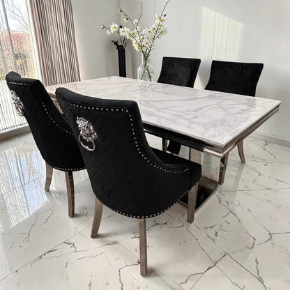 Bentley Black Velvet Dining Chair With Chrome Legs And Lion Knocker