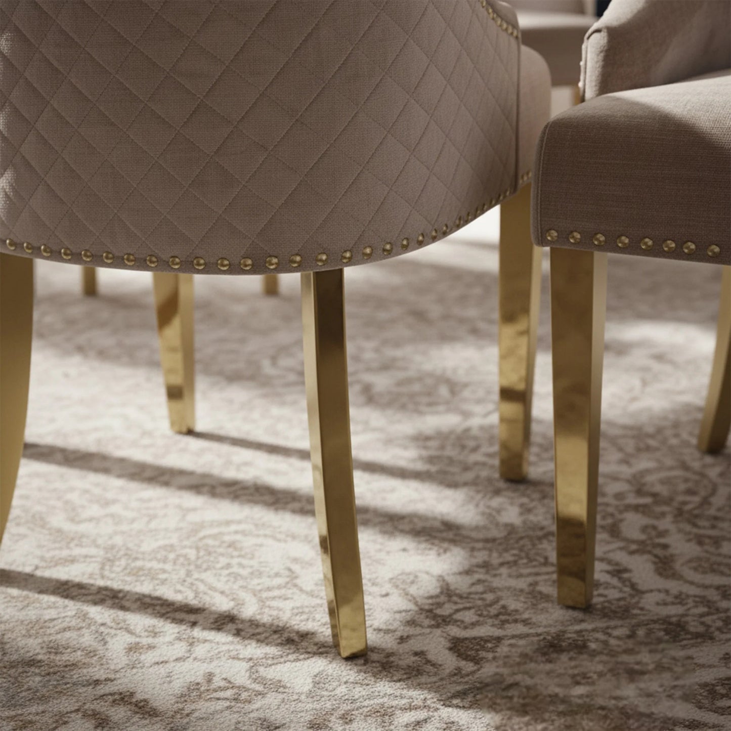 Bentley Beige/Cream Velvet Dining Chair With Gold Legs And Lion Knocker