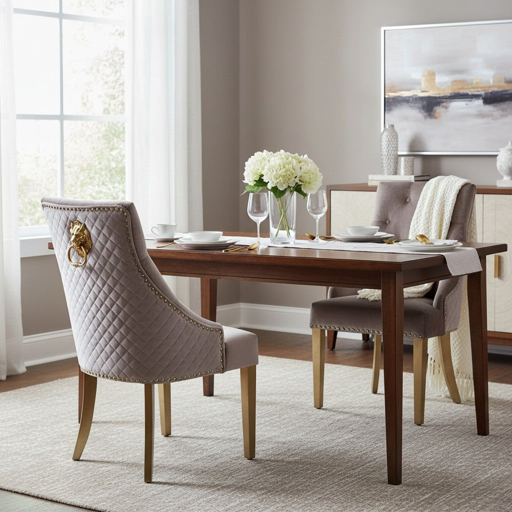 Bentley Beige/Cream Velvet Dining Chair With Gold Legs And Lion Knocker