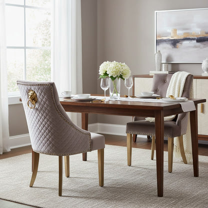 Bentley Beige/Cream Velvet Dining Chair With Gold Legs And Lion Knocker