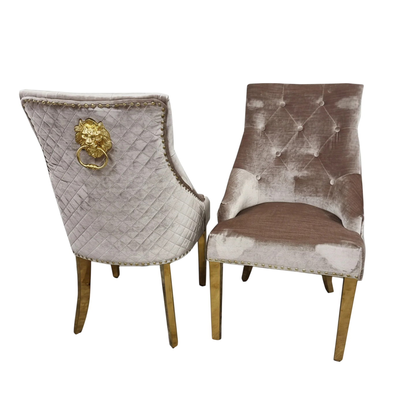 Bentley Beige/Cream Velvet Dining Chair With Gold Legs And Lion Knocker