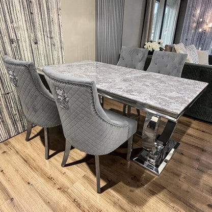 Bentley Dark Grey Velvet Dining Chair With Chrome Legs And Lion Knocker
