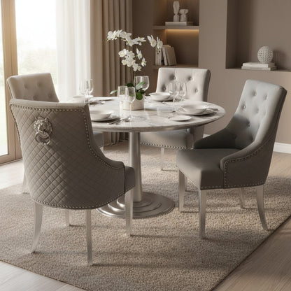 Bentley Dark Grey Velvet Dining Chair With Chrome Legs And Lion Knocker