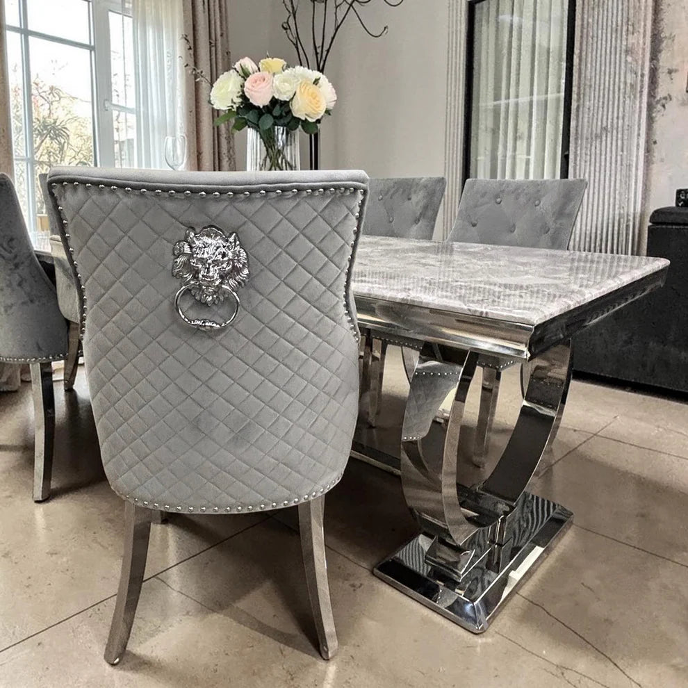Bentley Black Velvet Dining Chair With Chrome Legs And Lion Knocker