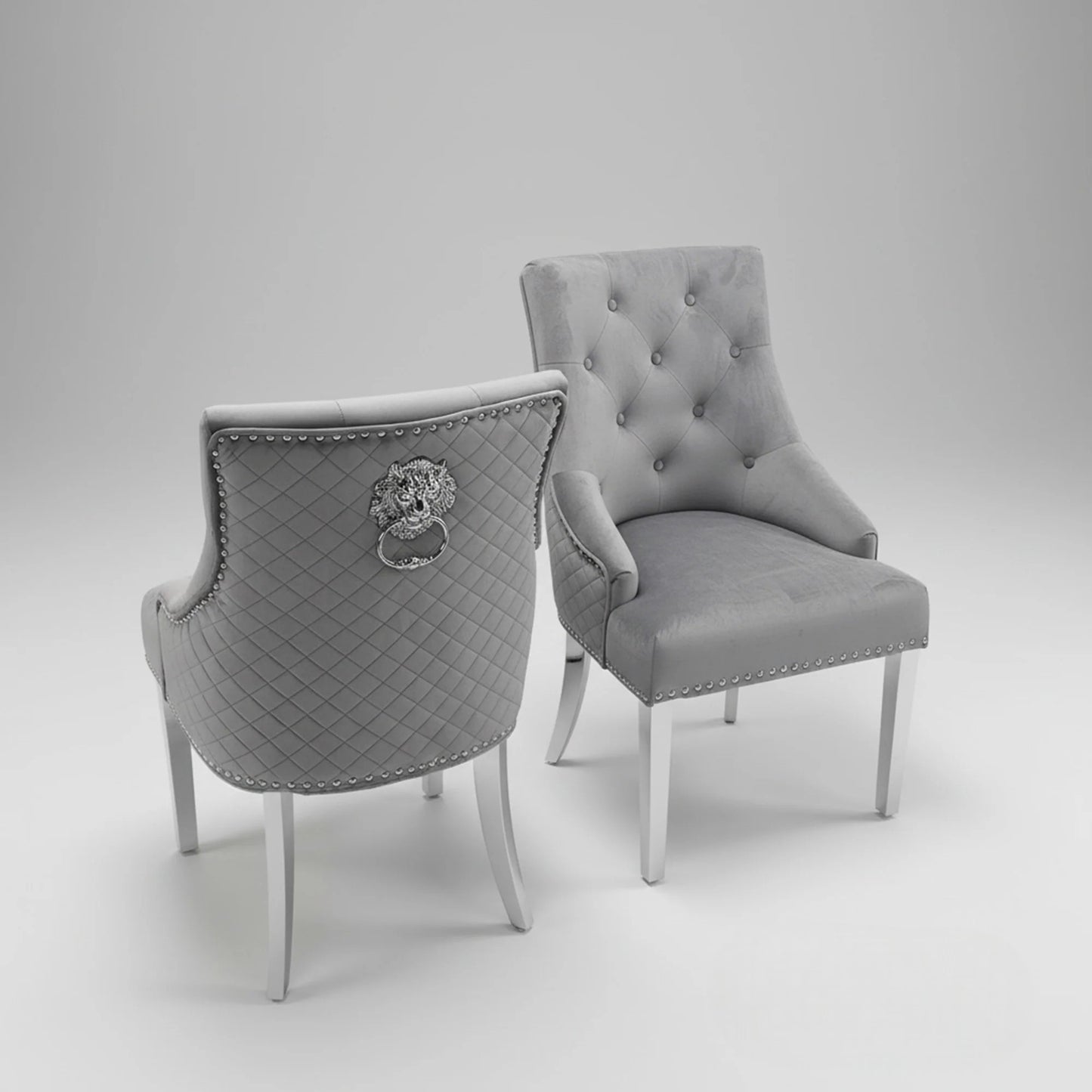 Bentley Black Velvet Dining Chair With Chrome Legs And Lion Knocker