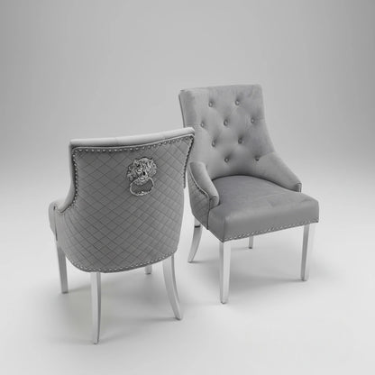 Bentley Black Velvet Dining Chair With Chrome Legs And Lion Knocker