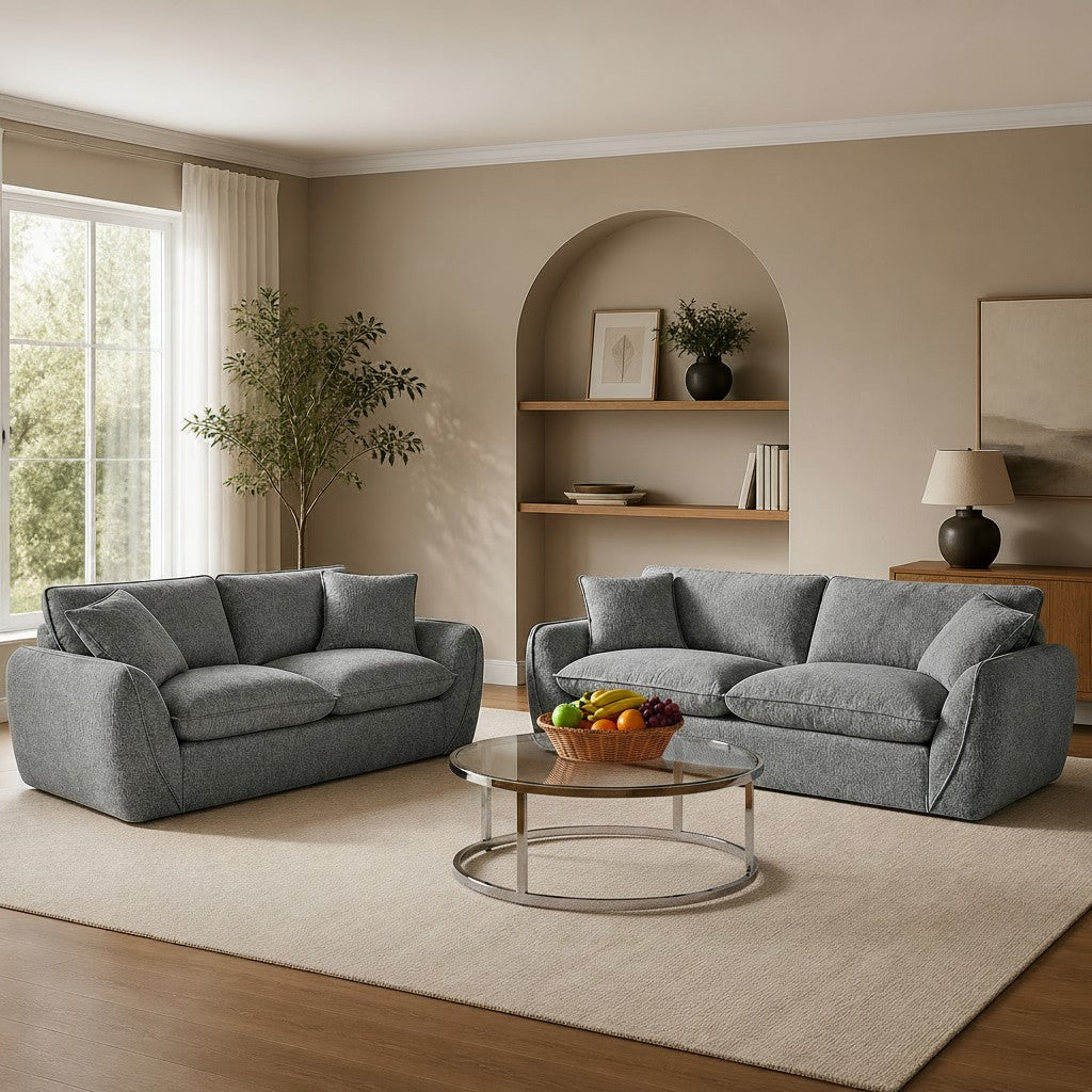 Berlin Grey Fabric 3+2 Sofa Suite