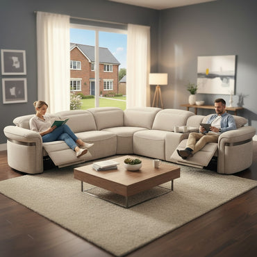 Bicester Electric Recliner Beige Fabric Large Corner Sofa