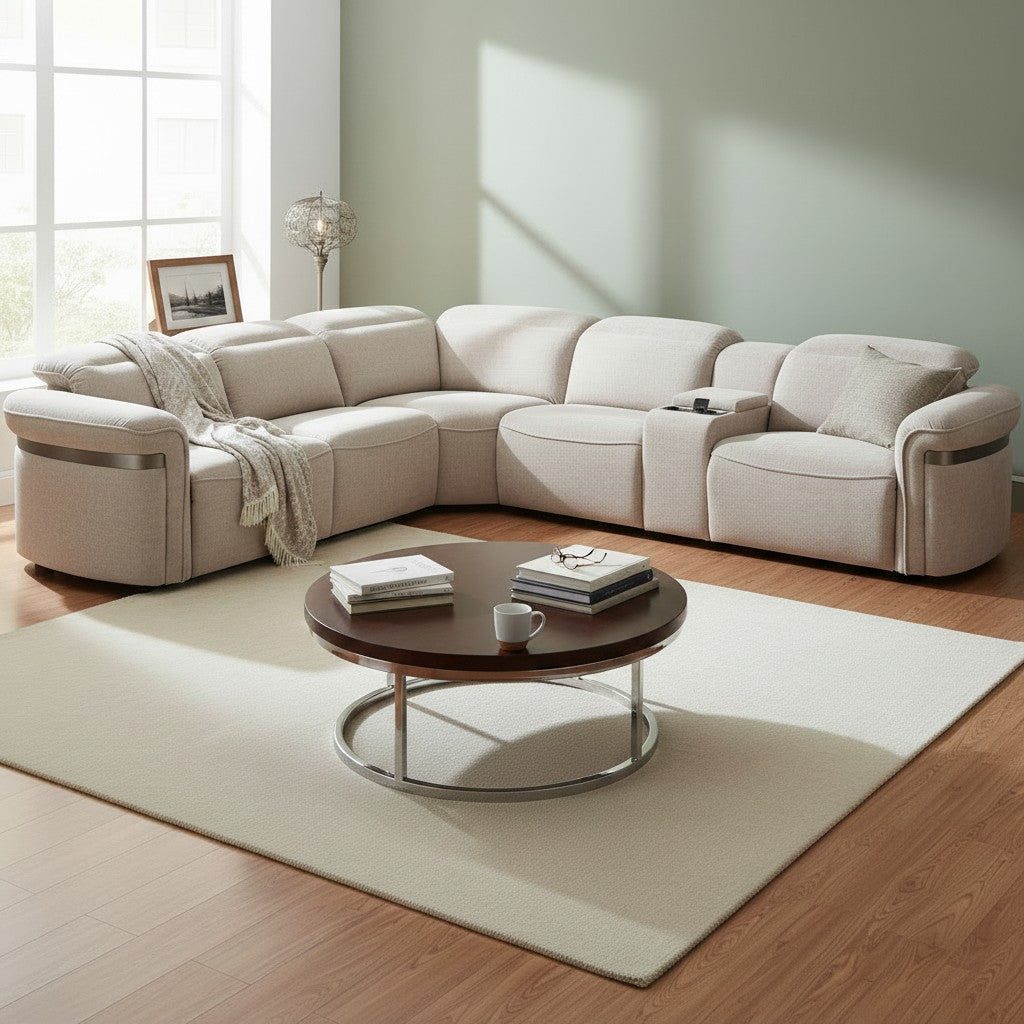Bicester Electric Recliner Beige Fabric Large Corner Sofa