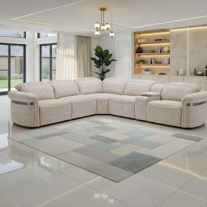 Bicester Electric Recliner Beige Fabric Large Corner Sofa