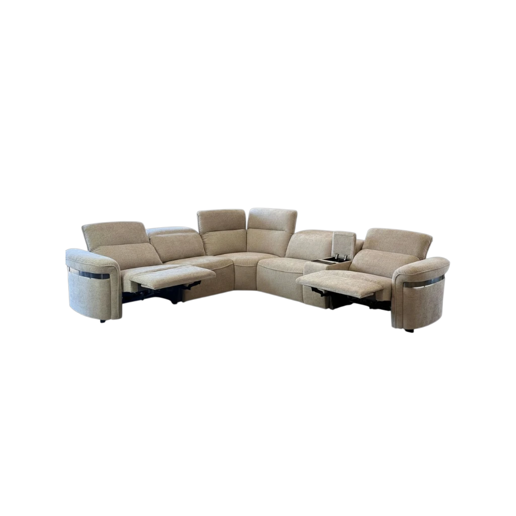 Bicester Electric Recliner Beige Fabric Large Corner Sofa