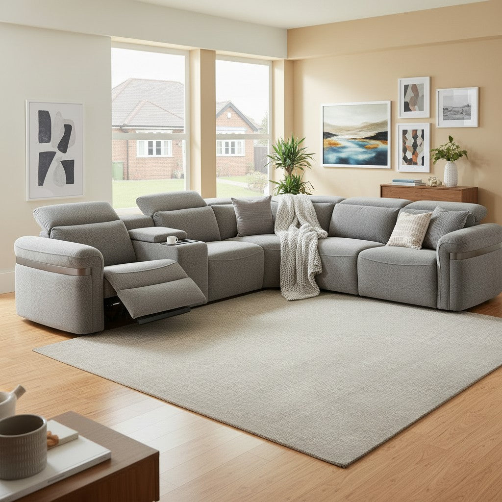 Bicester Electric Recliner Grey Fabric Large Corner Sofa