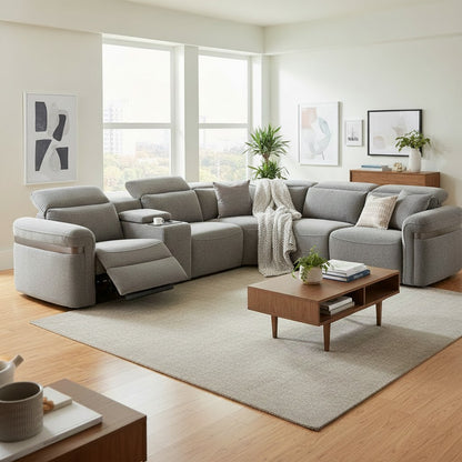 Bicester Electric Recliner Grey Fabric Large Corner Sofa