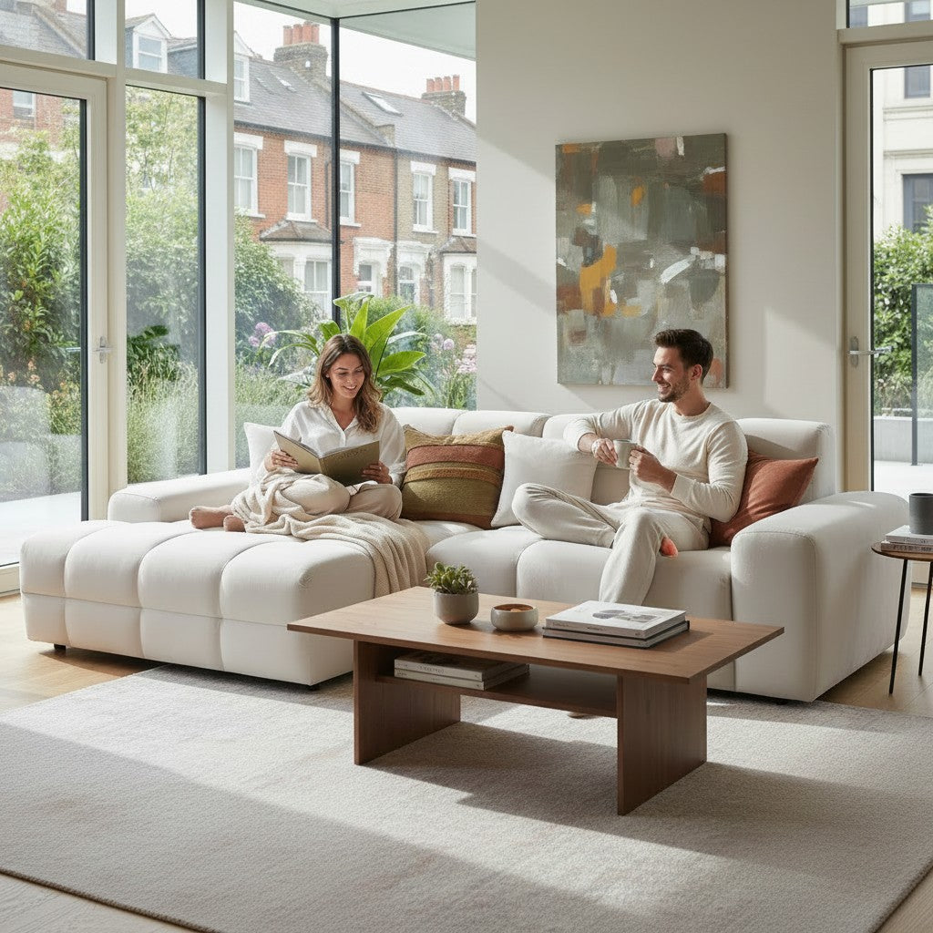 Jacob Beige Cream Fabric Left Hand L-Shape Corner Sofa