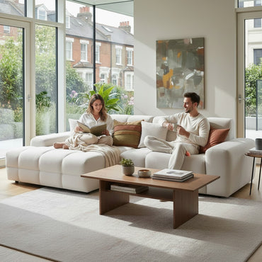 Jacob Beige Cream Fabric Left Hand L-Shape Corner Sofa
