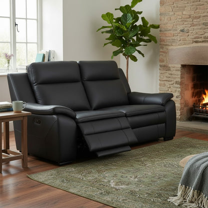 Boston Electric Recliner Black Genuine Leather 2 Seater Sofa