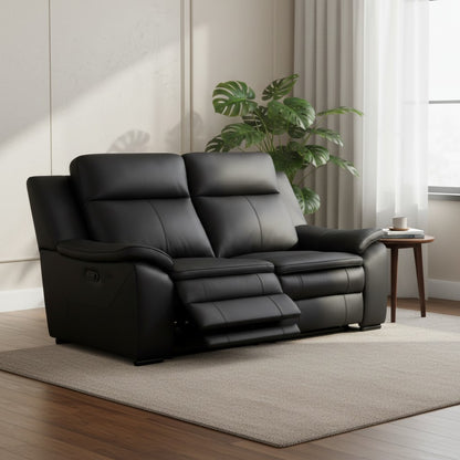Boston Electric Recliner Black Genuine Leather 2 Seater Sofa