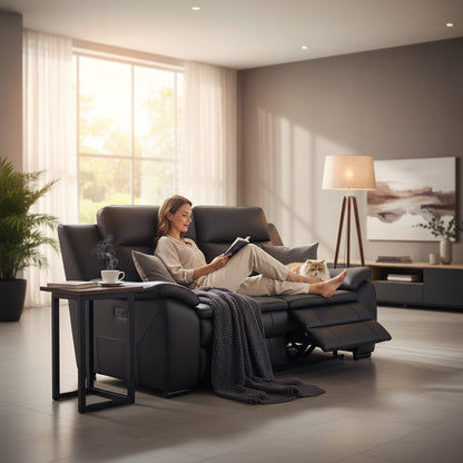 Boston Electric Recliner Black Genuine Leather 2 Seater Sofa
