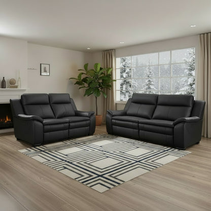 Boston Electric Recliner Black Genuine Leather 3+2 Sofa Suite